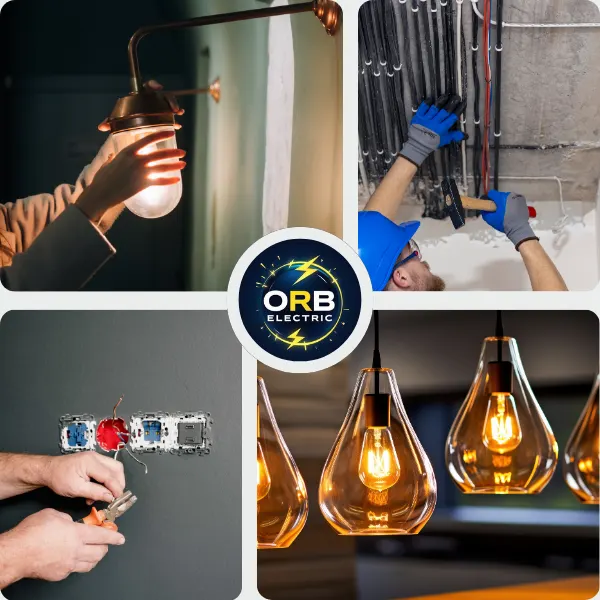 Electrician installing residential lighting fixture