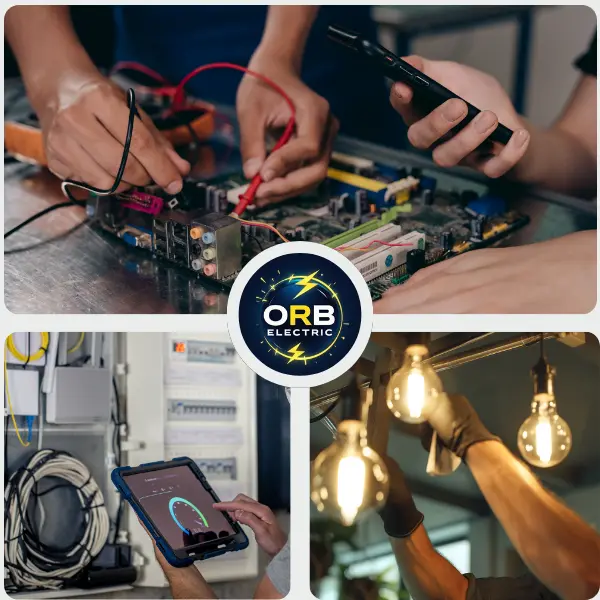 ORB Electric technician inspecting wiring and lighting systems