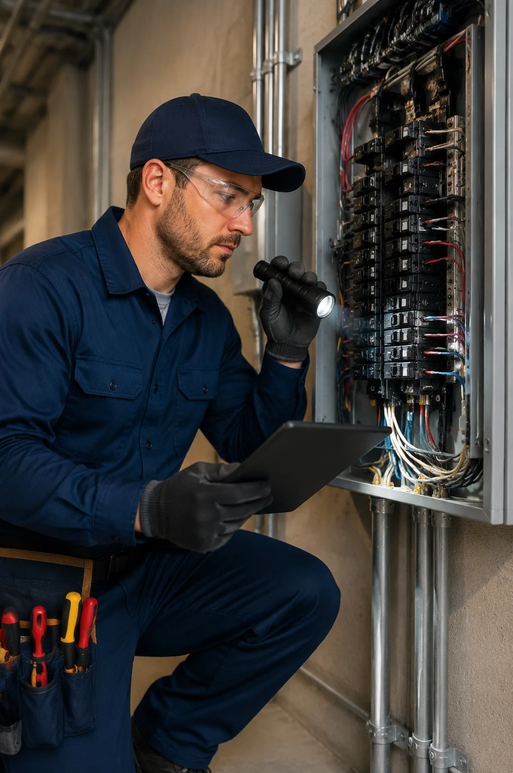 Licensed electrician performing electrical audit